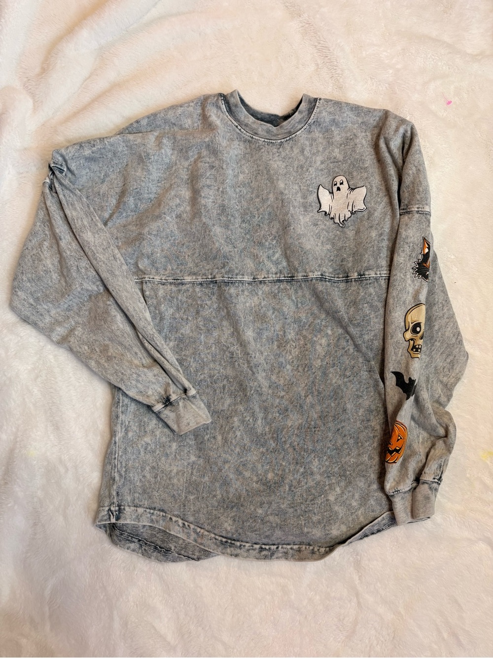 Halloween Graphic Mineral-Wash Grey Long Sleeve Tee